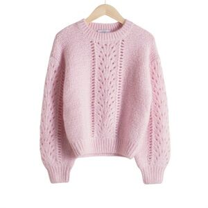 NWT Other stories pink mohair wool blend eyelet sweater, size XS